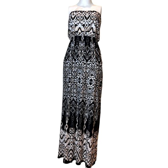 Three Pink Hearts Women Strapless Maxi Dress Geometric Black White Size X Small - Picture 2 of 7